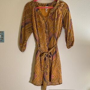 Pink Owl Abstract Mini Dress - Mustard and Pink